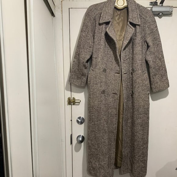 VINTAGE RAFFINATI TWEED DOUBLE BREAST TRENCH COATS SIZE M/L - Picture 2 of 11